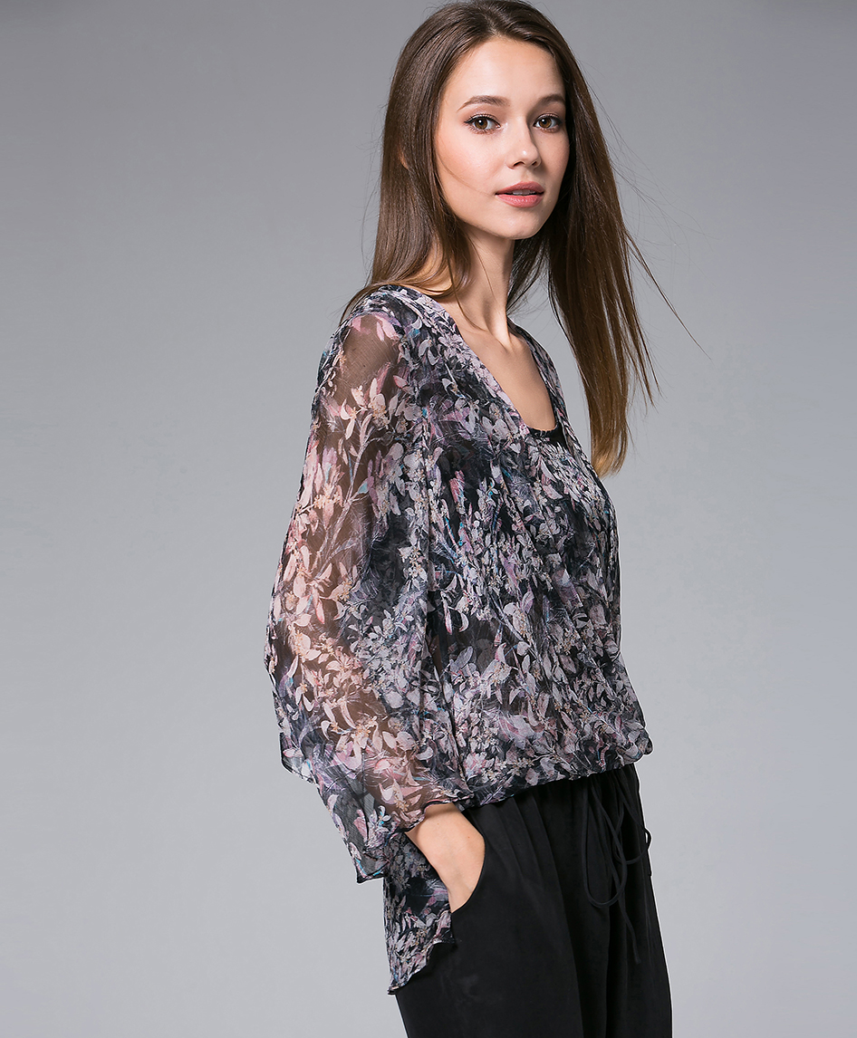 Tops - Flowers Printed silk crinkle top